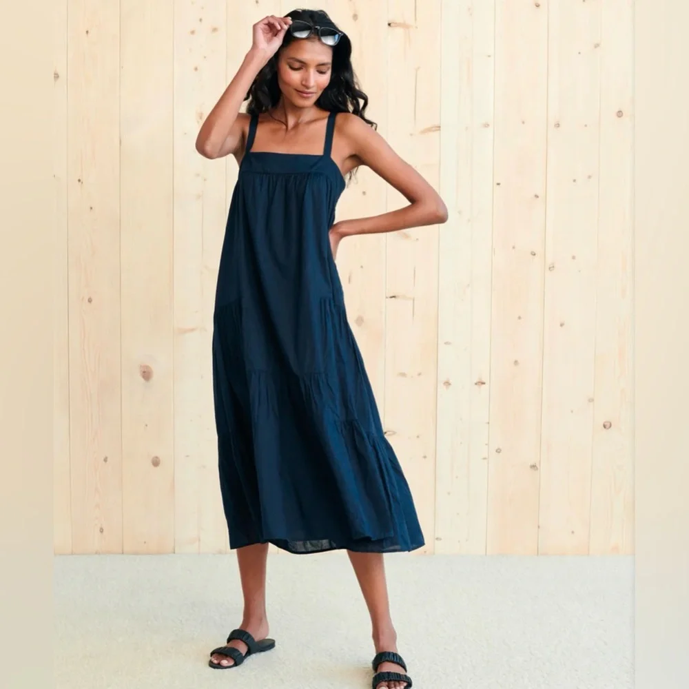 Jenni Kayne Navy Blue Summer Dress XXL Tiered Cotton Linen - Picture 4 of 9